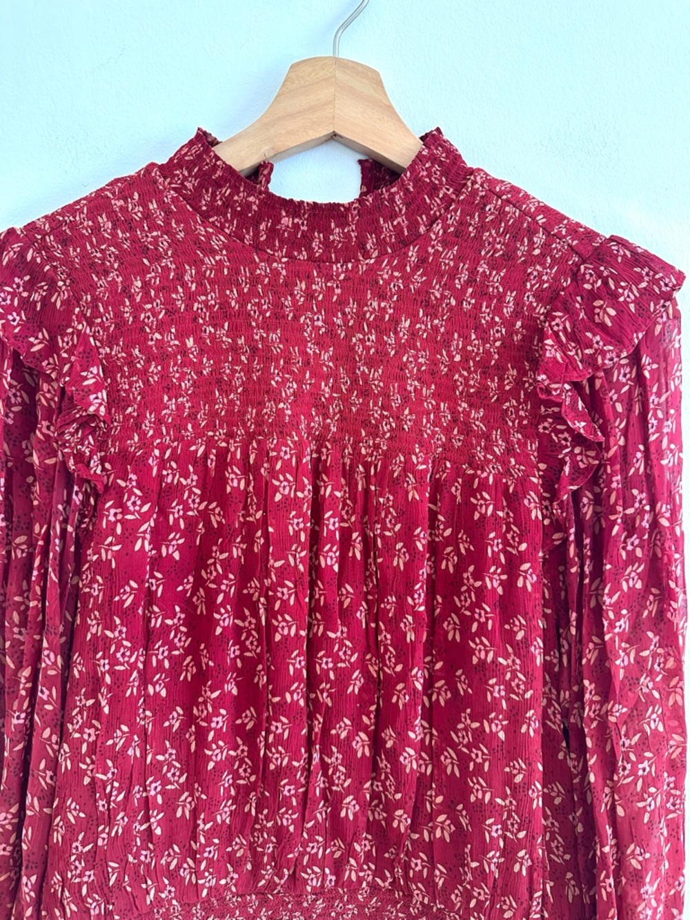 Free People Roma ditsy floral sheer red long sleeve top XS - Picture 5 of 8